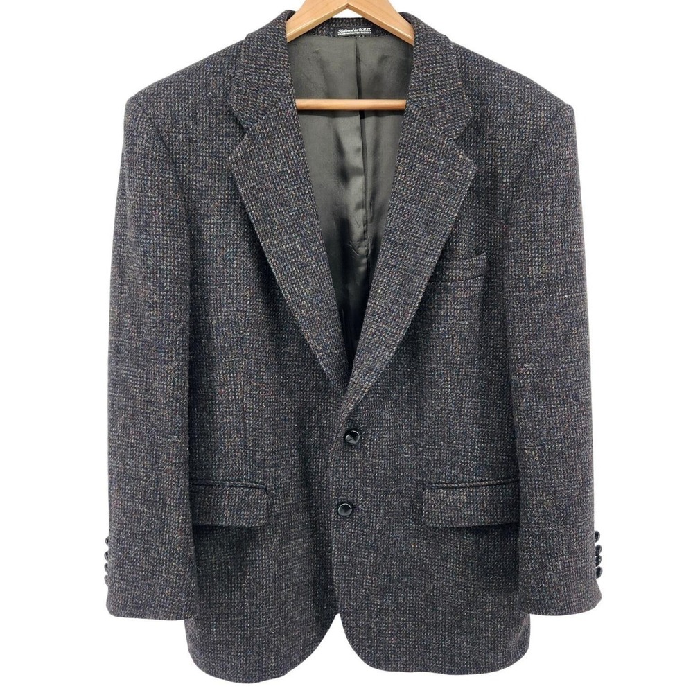VTG Harris Tweed Blazer Mens 42R Blue Gray Dark Academia Professor Sport Coat